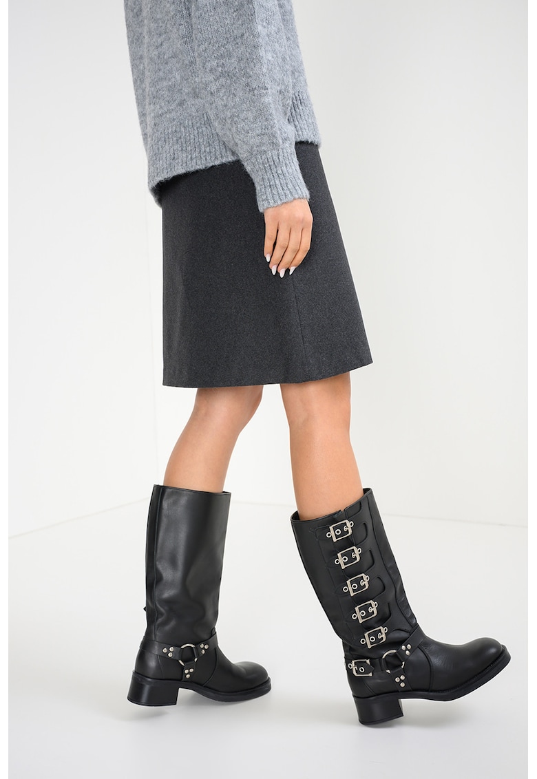 Fusta midi cu croiala dreapta si model uni