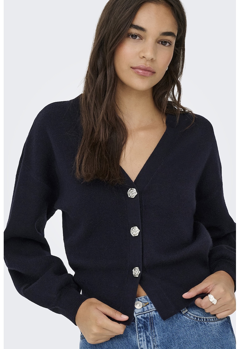 Pulover crop cu decolteu in V si nasturi