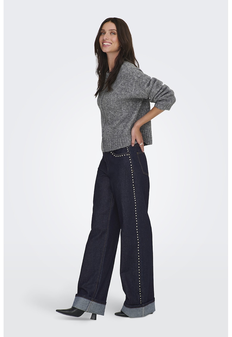 Blugi drepti cu talie inalta - Bleumarin