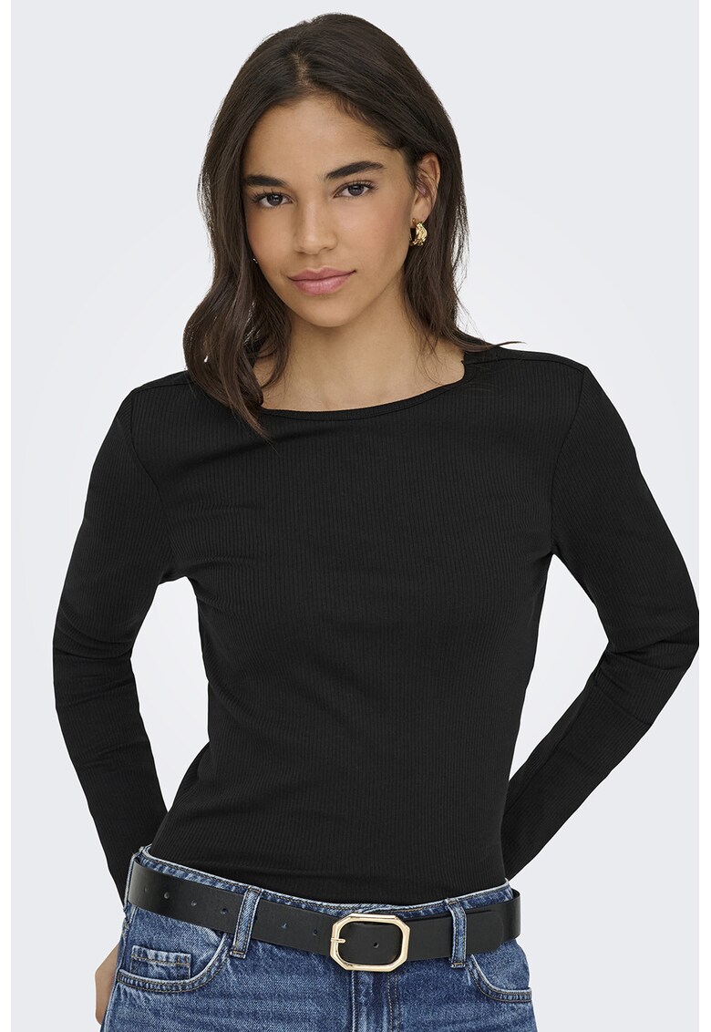 Bluza slim-fit cu decolteu rotund - Negru