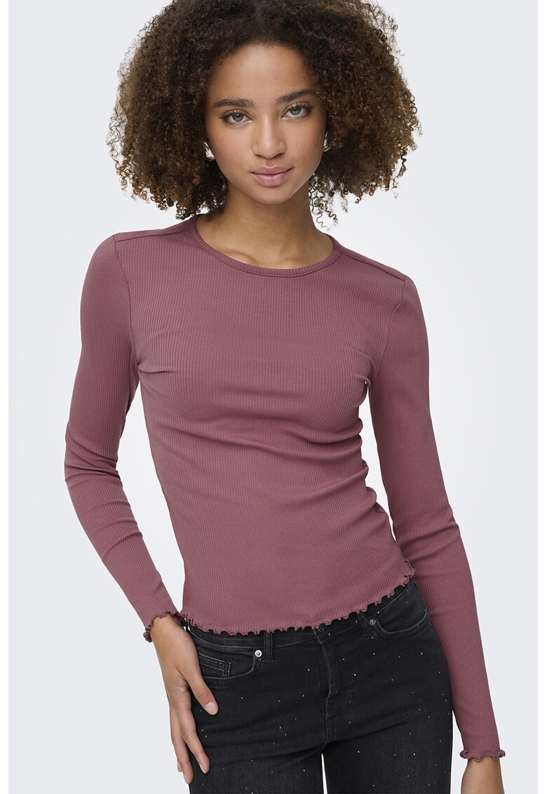 Bluza slim-fit cu decolteu rotund - Roz prafuit