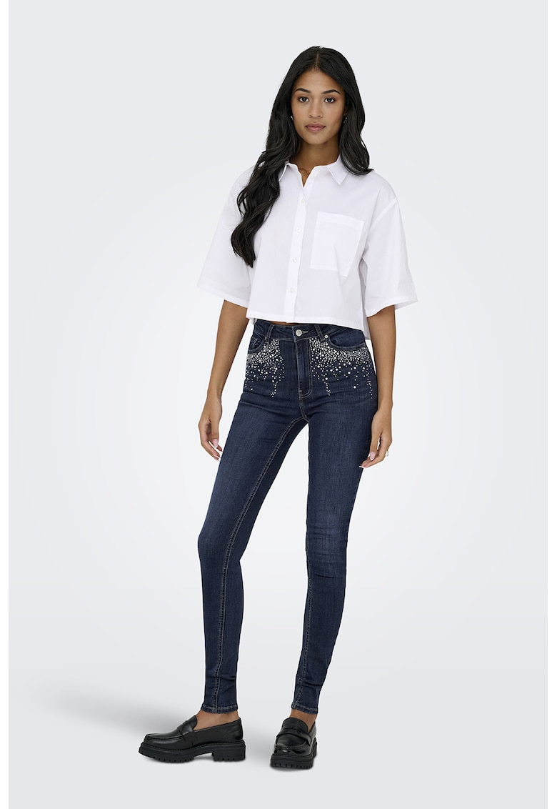Blugi slim-fit cu aplicatii din strasuri