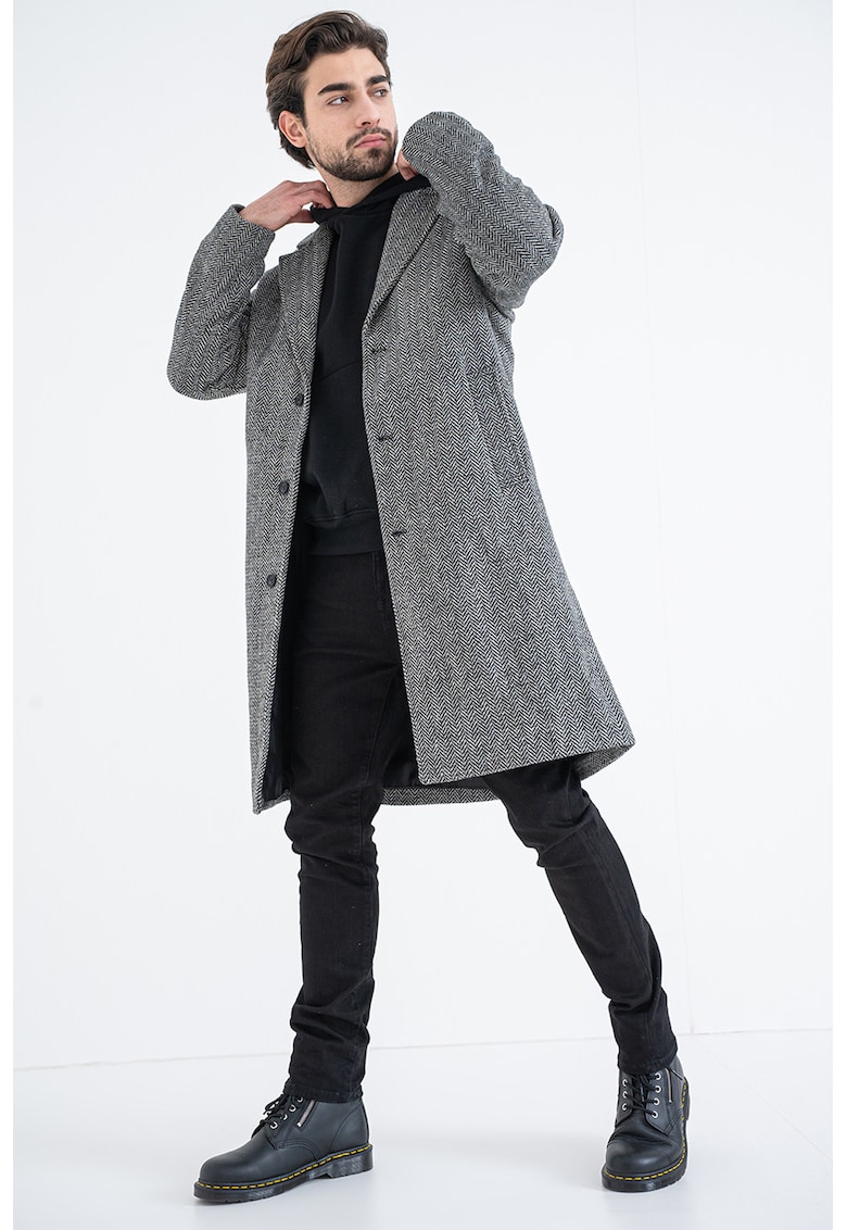 Palton din amestec de lana cu model herringbone