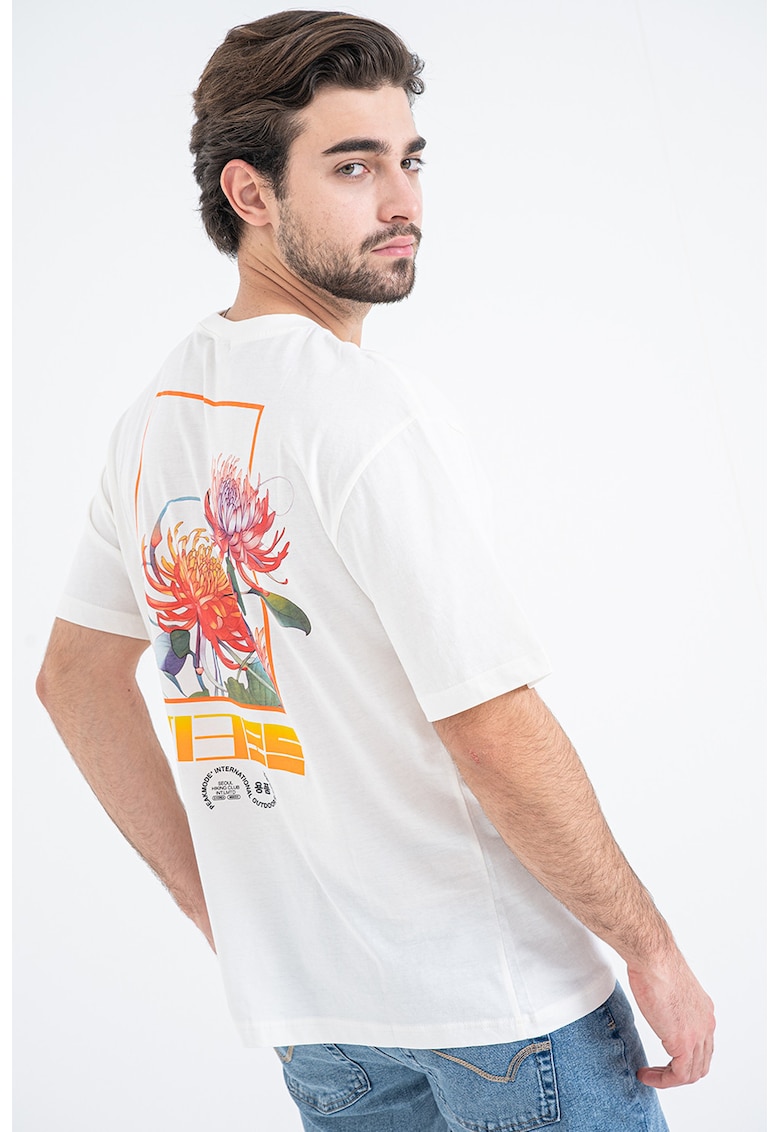 Tricou din bumbac cu imprimeu grafic pe partea din spate - Alb fildes/Portocaliu