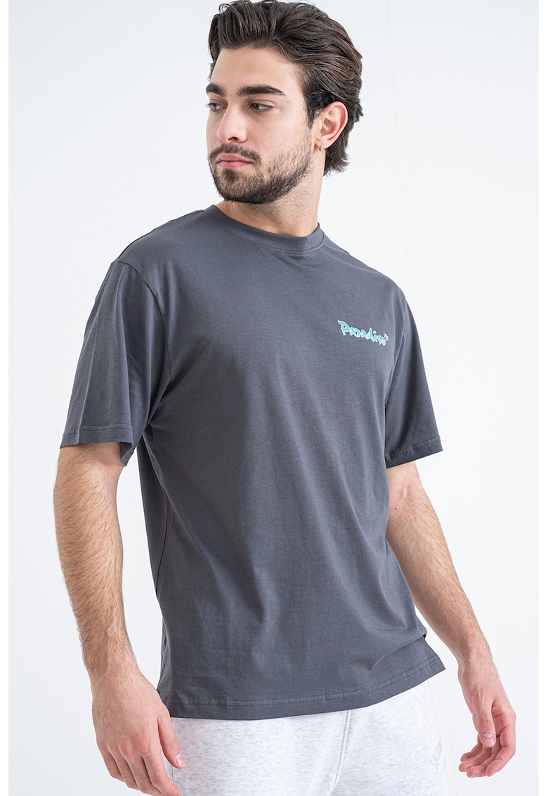 Tricou din bumbac cu imprimeu grafic pe partea din spate - Portocaliu/Albastru/Gri inchis