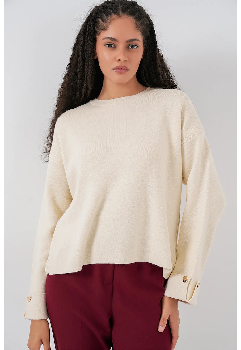 Pulovere - Femei - Pulover BDART supradimensionat texturat tricotat cu detalii cu nasturi - Fildes Natural -