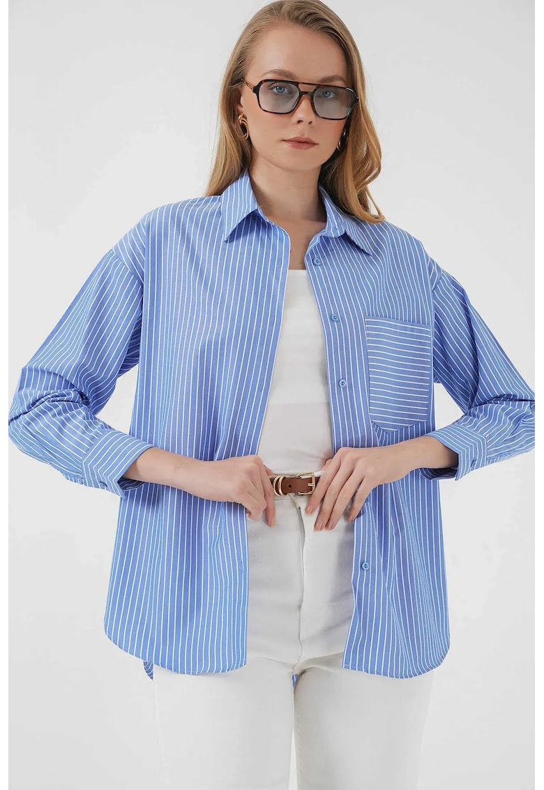 Camasa dama - HiCCUP - supradimensionata - dungi - albastru - bumbac