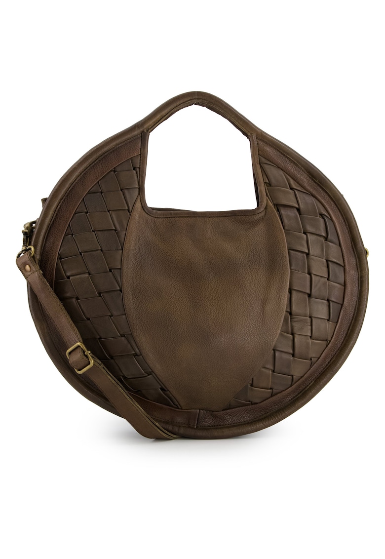 Geanta de umar din piele cu garnitura cu aspect impletit