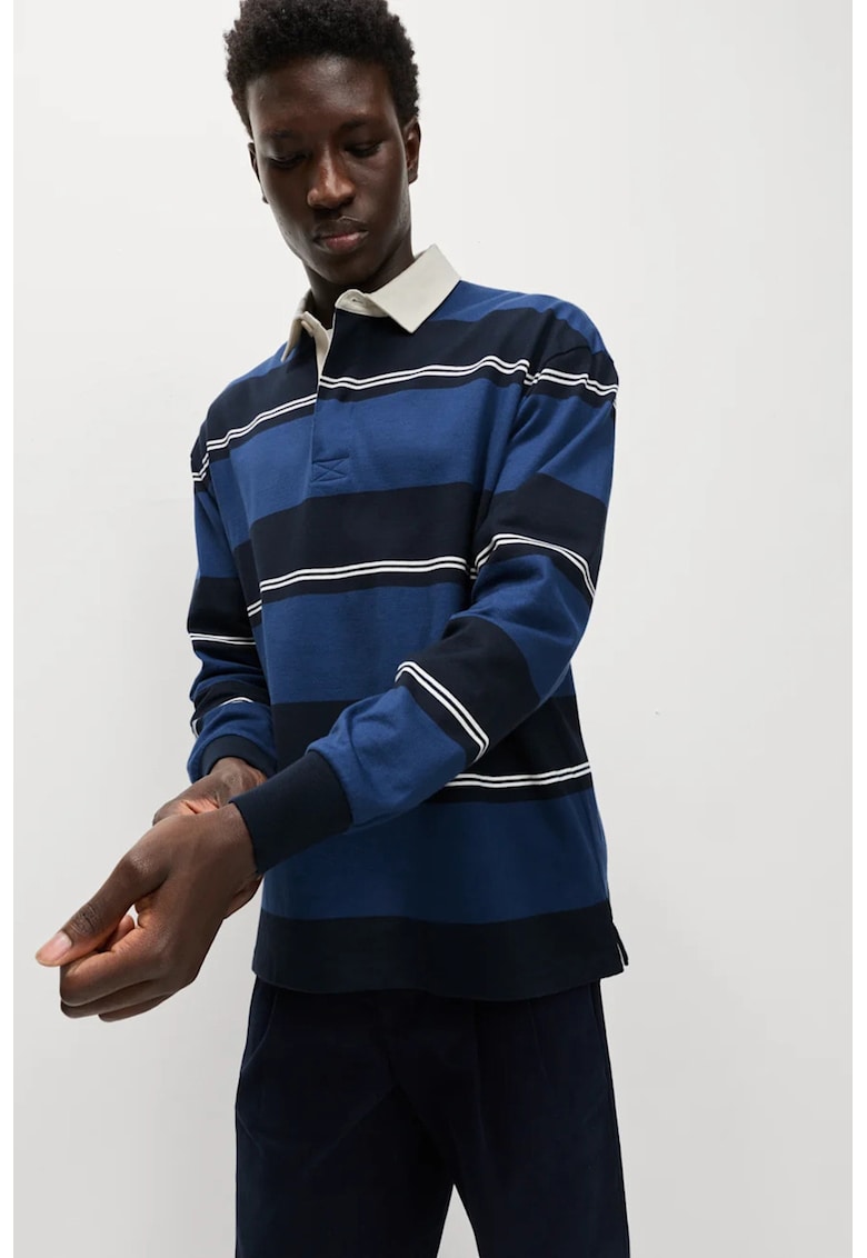 Bluza polo cu dungi - Alb/Albastru