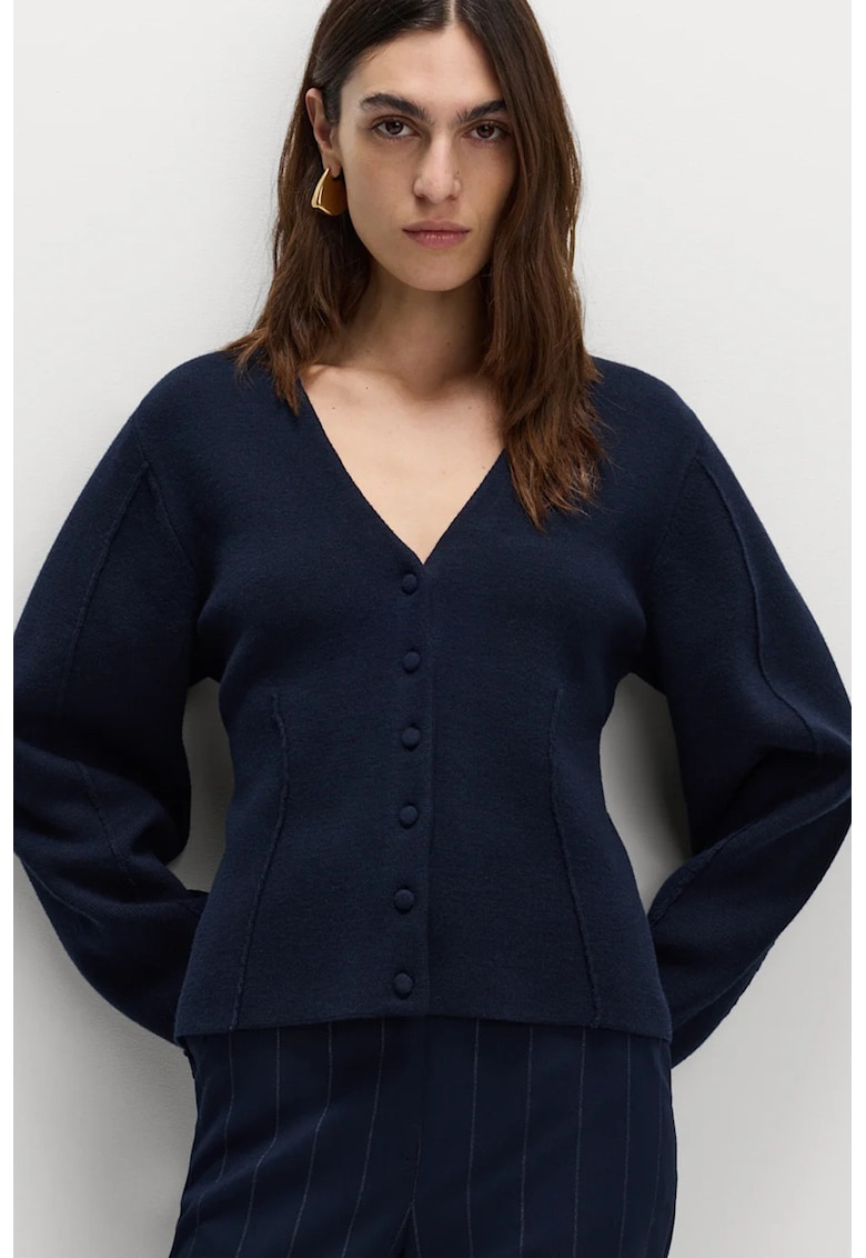 Cardigan slim fit cu decolteu in V - Bleumarin