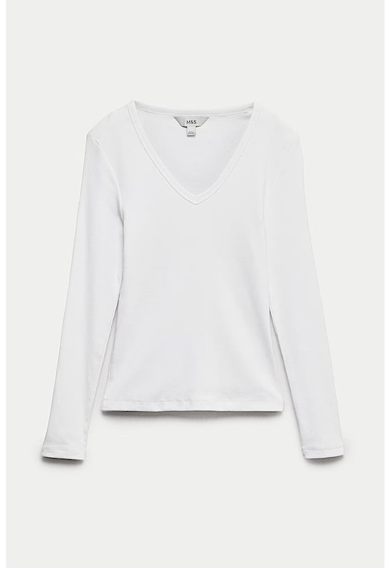 Bluza slim fit cu decolteu in V - Alb murdar