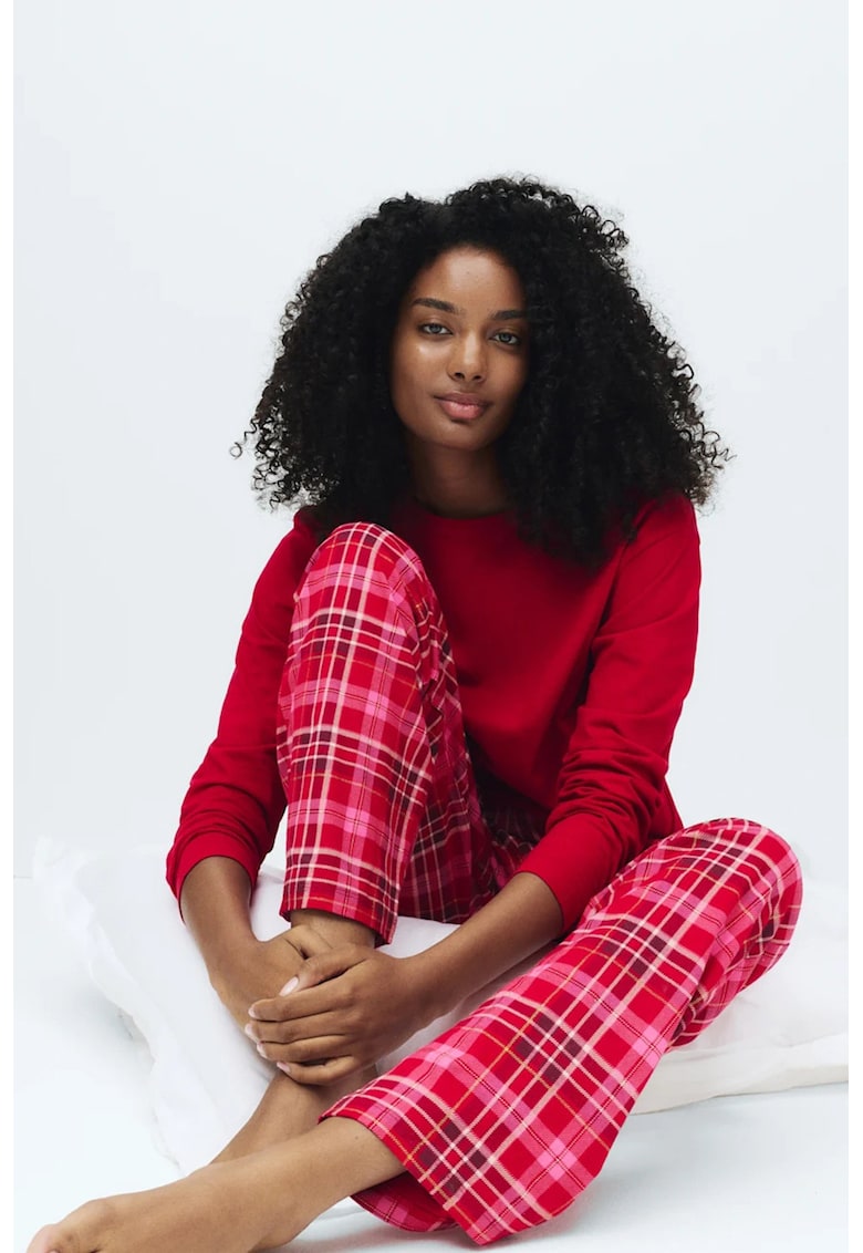 Marks Spencer Pijama din bumbac cu imprimeu - Rosu/Roz