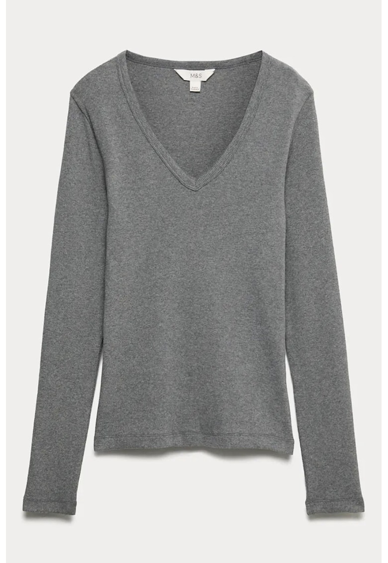 Marks Spencer Bluza slim fit cu decolteu in V - Gri cenusiu