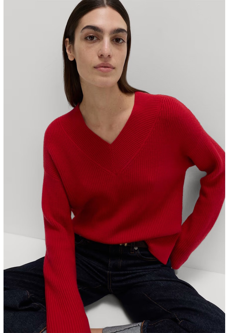 Pulover relaxed-fit cu decolteu in V - Rosu