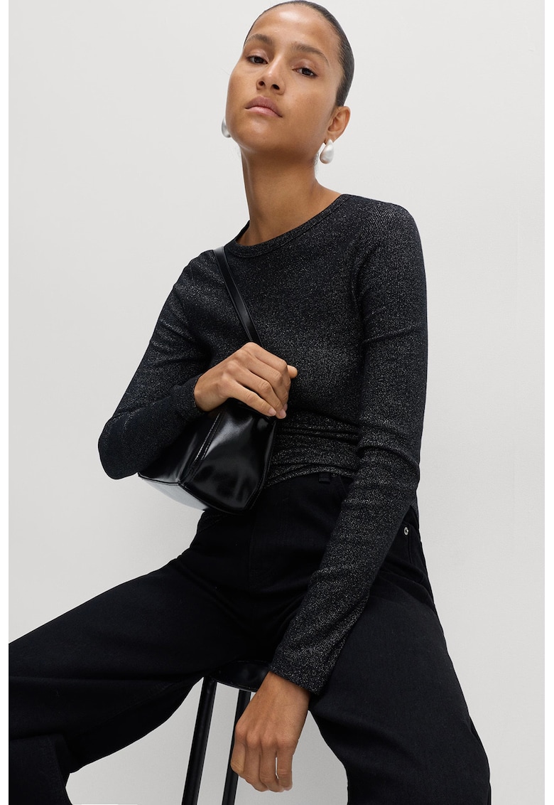 Marks Spencer Bluza cu decolteu la baza gatului si aspect stralucitor - Negru stins