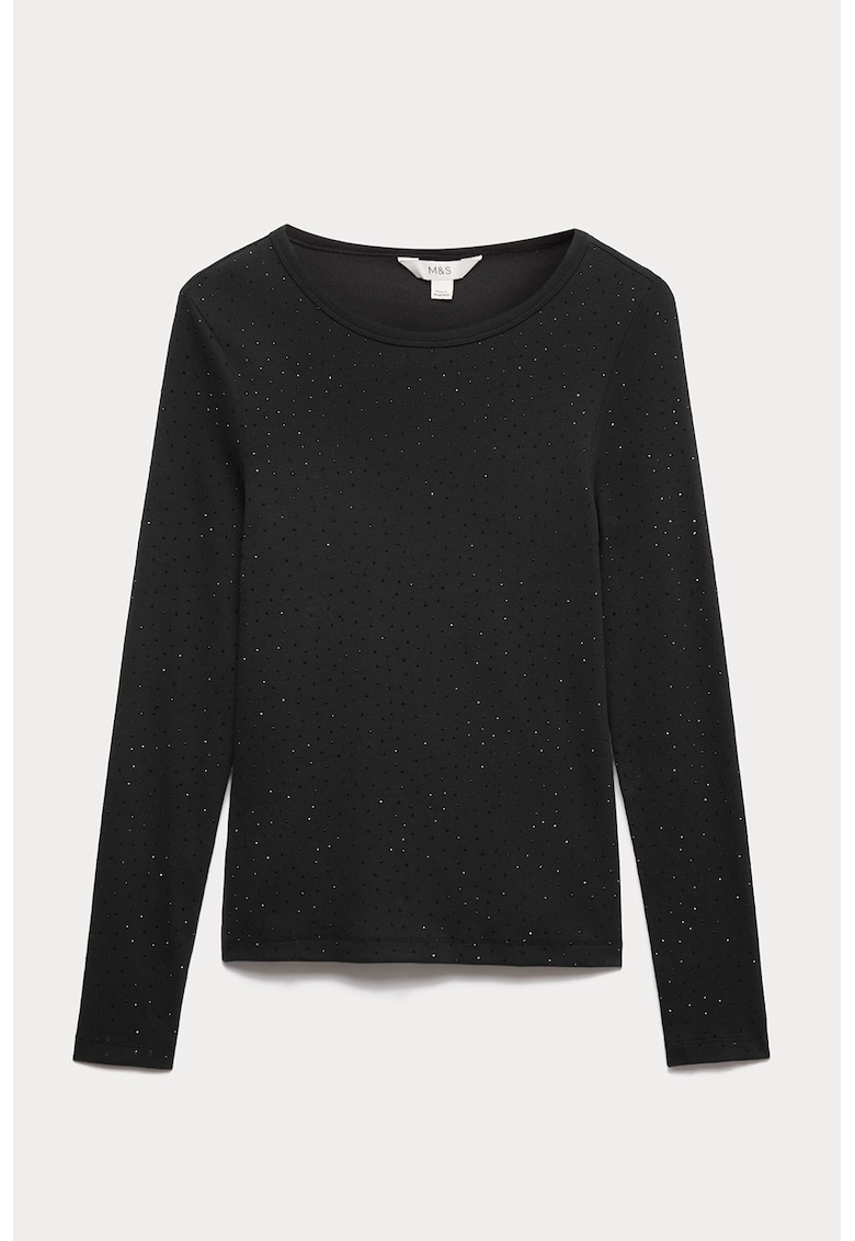 Bluza slim-fit cu decolteu rotund - Negru