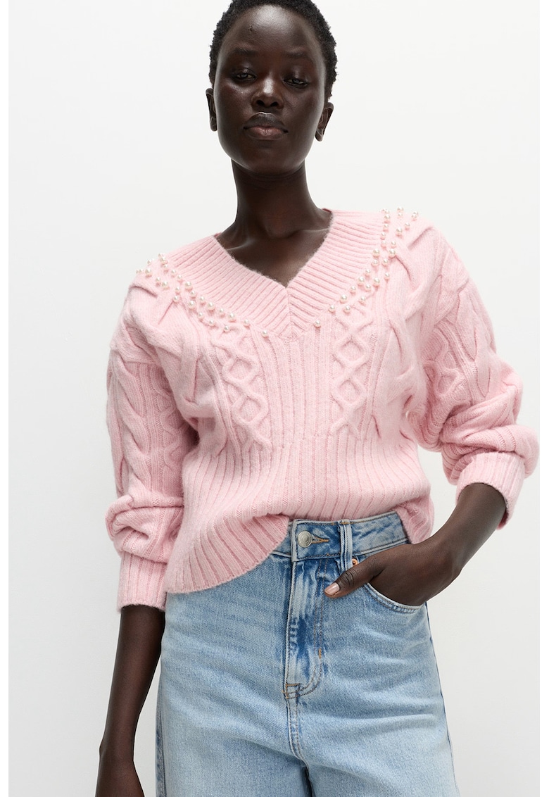 Marks Spencer Pulover cu decolteu in V si model torsade - Roz pal