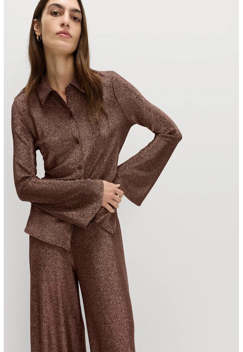 Camasa slim fit cu maneci evazate - Maro inchis