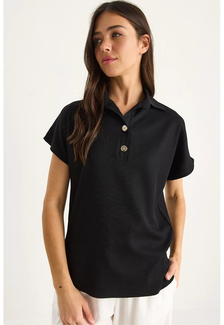 Tricou dama - HiCCUP - Tricou Polo Relaxed Fit - negru - jerseu