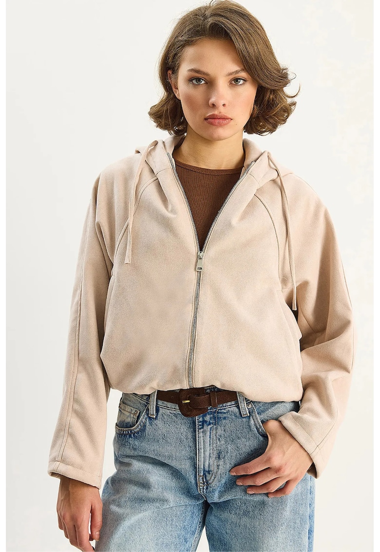 Geaca cu gluga - bej textil - Bej Natural