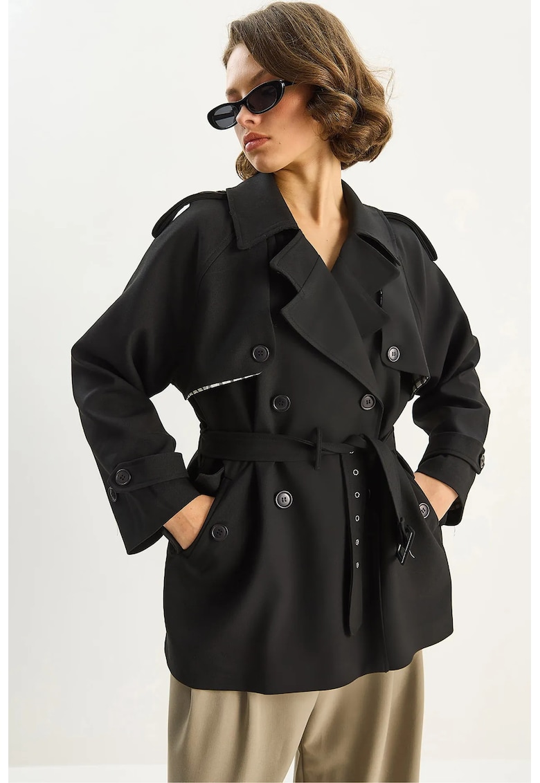 Trenciuri - Femei - Trench midi LUCCI din amestec de bumbac cu inchidere cu nasturi - Negru -
