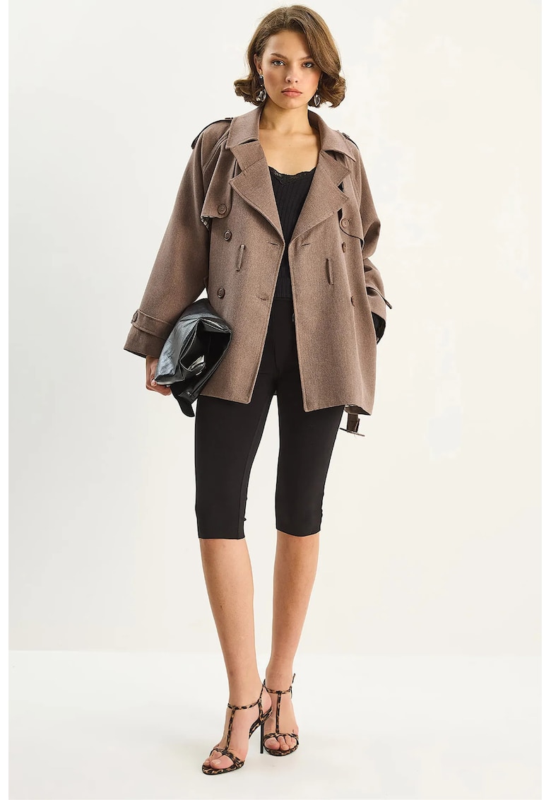 Trenciuri - Femei - Trench midi LUCCI din amestec de bumbac cu inchidere cu nasturi - Mocha Brown -