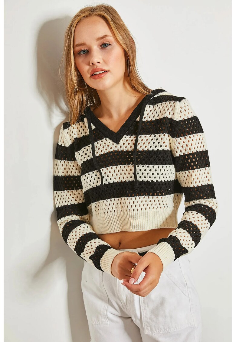 Pulover dama scurt supradimensionat - decolteu in V - tricot -