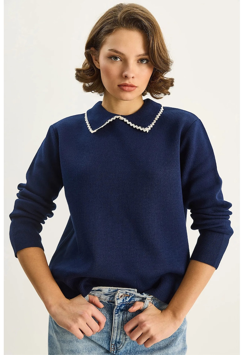 Pulovere - Femei - LUCCI Tricota pulover cu collar de camise - Albastru marin -