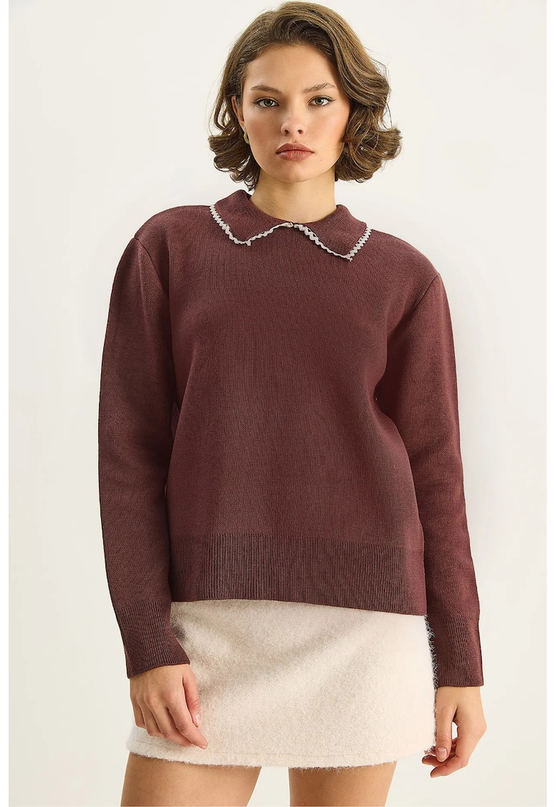 Pulovere - Femei - LUCCI Tricota pulover cu collar de camise - Mov violet -