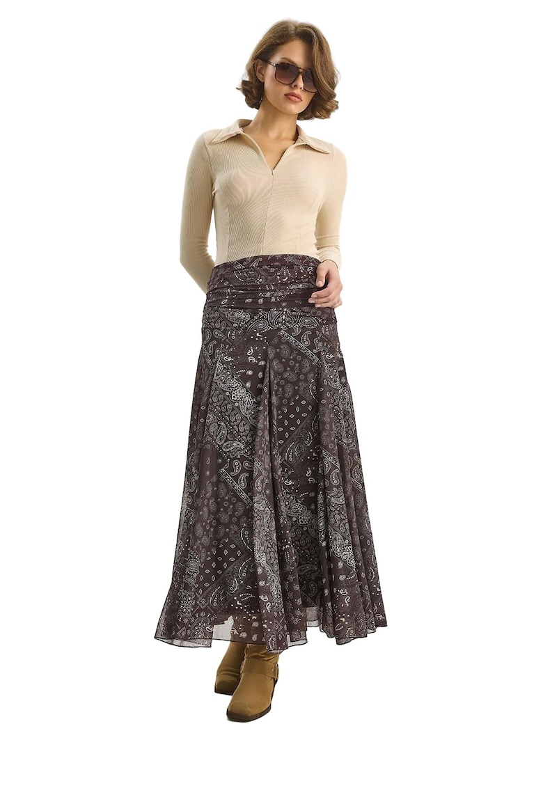 Fusta midi - HiCCUP - Textil - Maro inchis