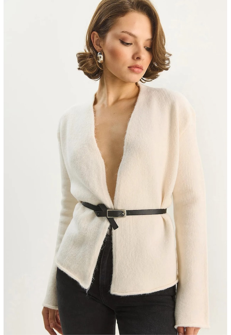 Cardigane - Femei - LUCCI Belt Detailed Cardigan - Crema naturala -