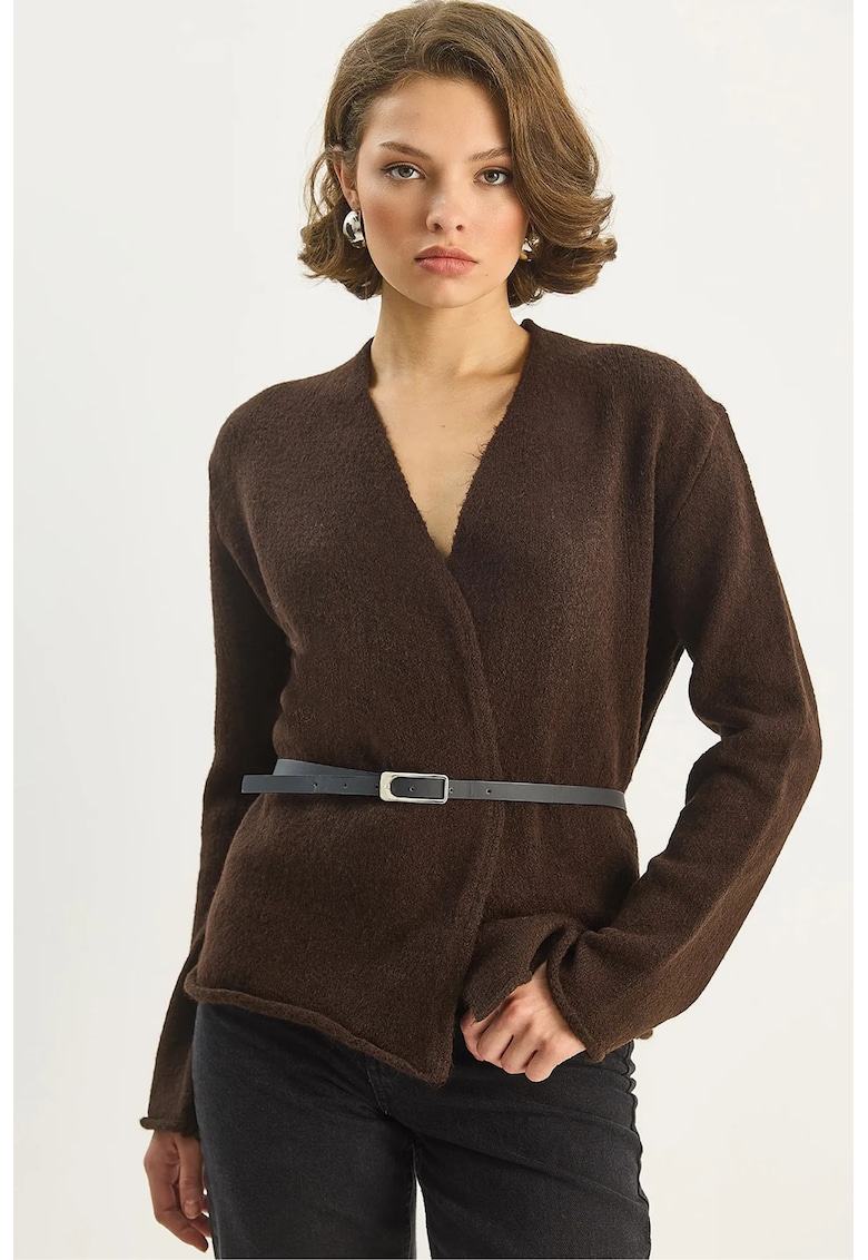 Cardigane - Femei - LUCCI Belt Detailed Cardigan - Maro Mocha Inchis -