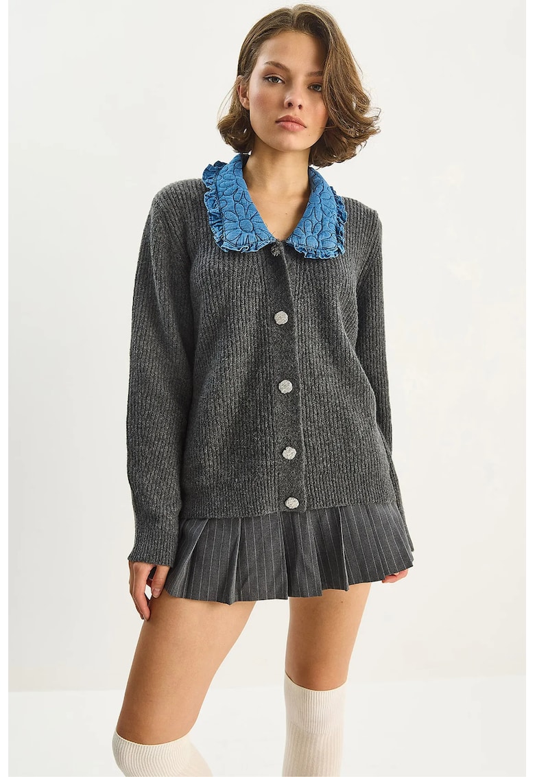 Cardigane - Femei - LUCCI Knit Cardigan with Col Detail - Gri -