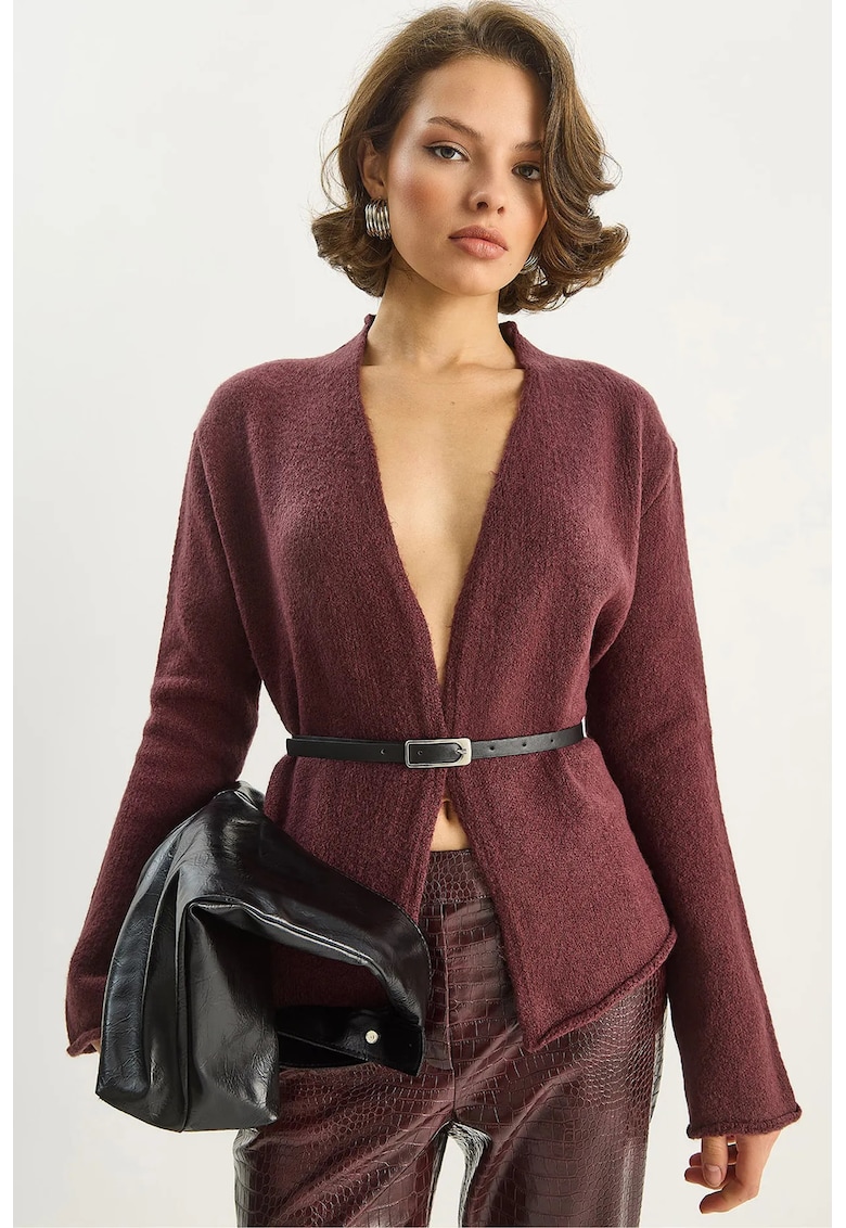 Cardigane - Femei - LUCCI Belt Detailed Cardigan - Rosu Burgund -