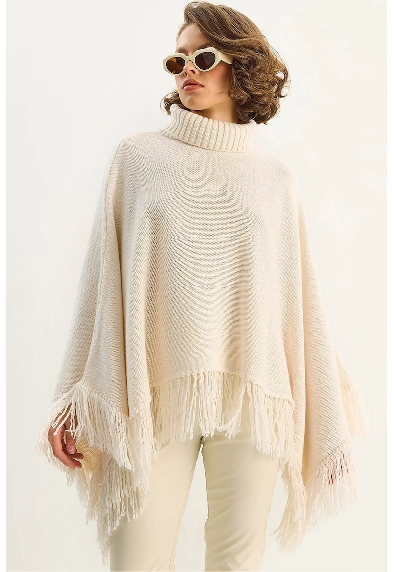 Paltoane - Femei - LUCCI Turtleneck Poncho - Crema naturala -