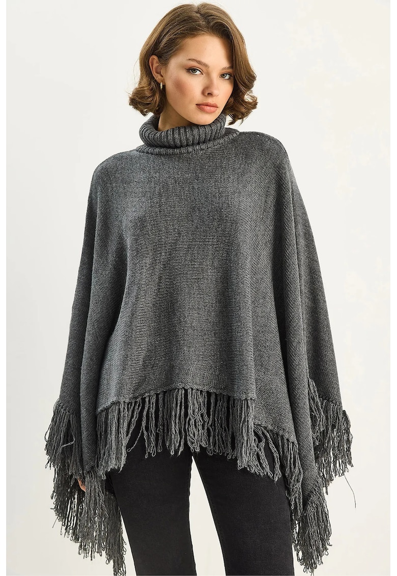 Paltoane - Femei - LUCCI Turtleneck Poncho - Gri carbune -