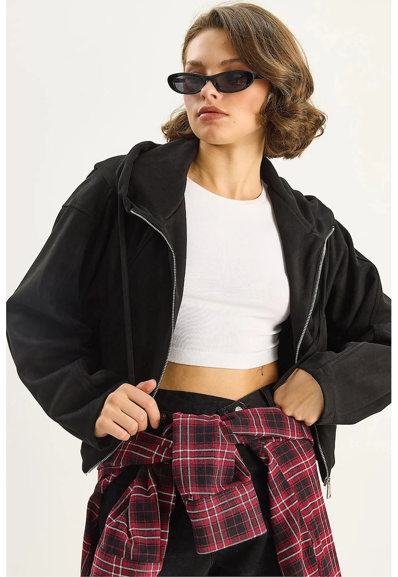 Geaca cu gluga - neagra - textil