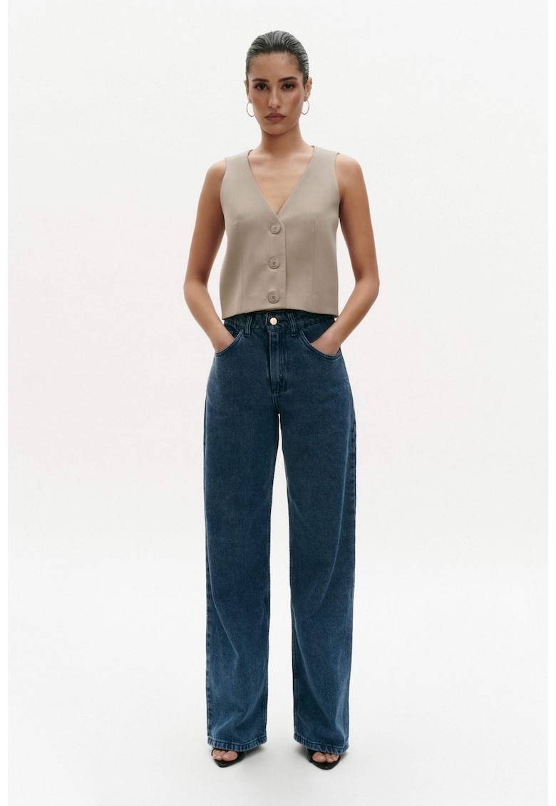 Pantaloni Blugi din Bumbac Albastru - Albastru inchis