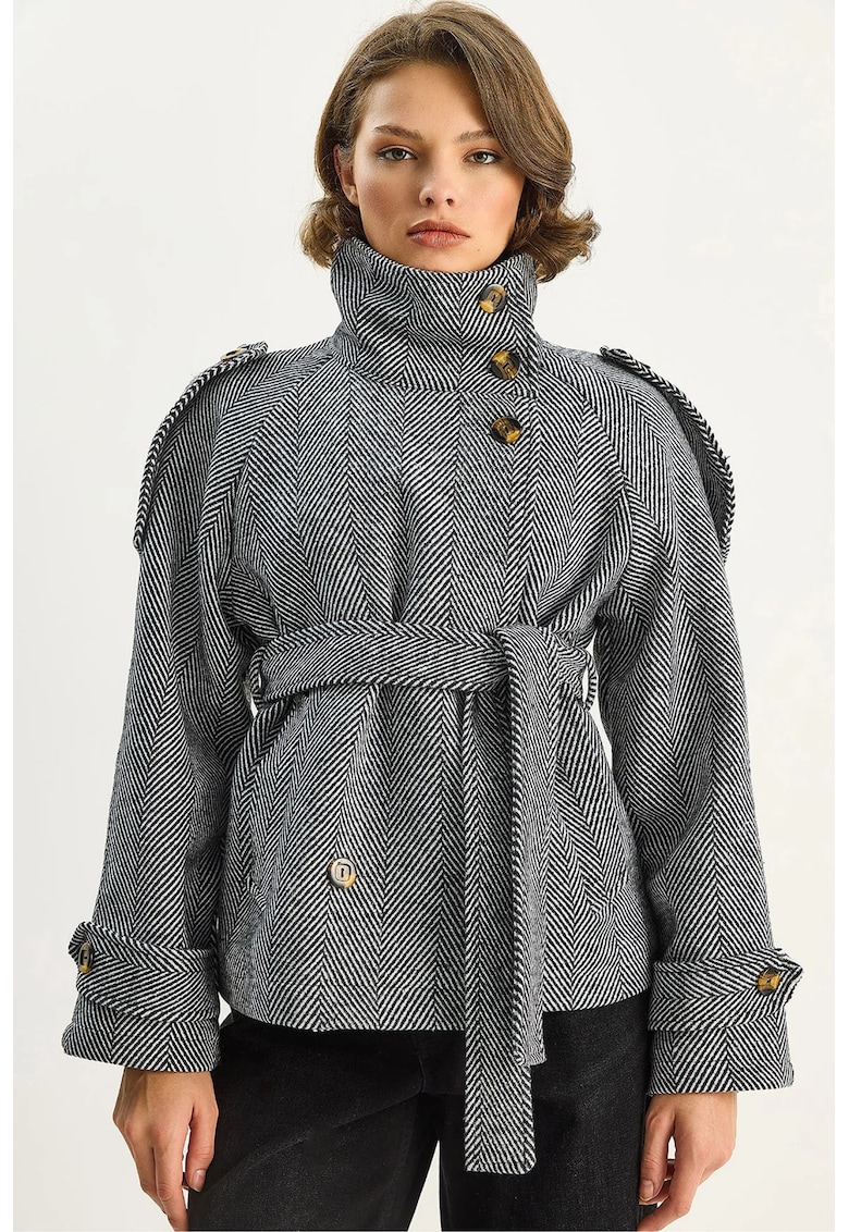 Palton dama - HiCCUP - Jacheta Relaxed Fit cu inchidere cu nasturi - Gri - Textil