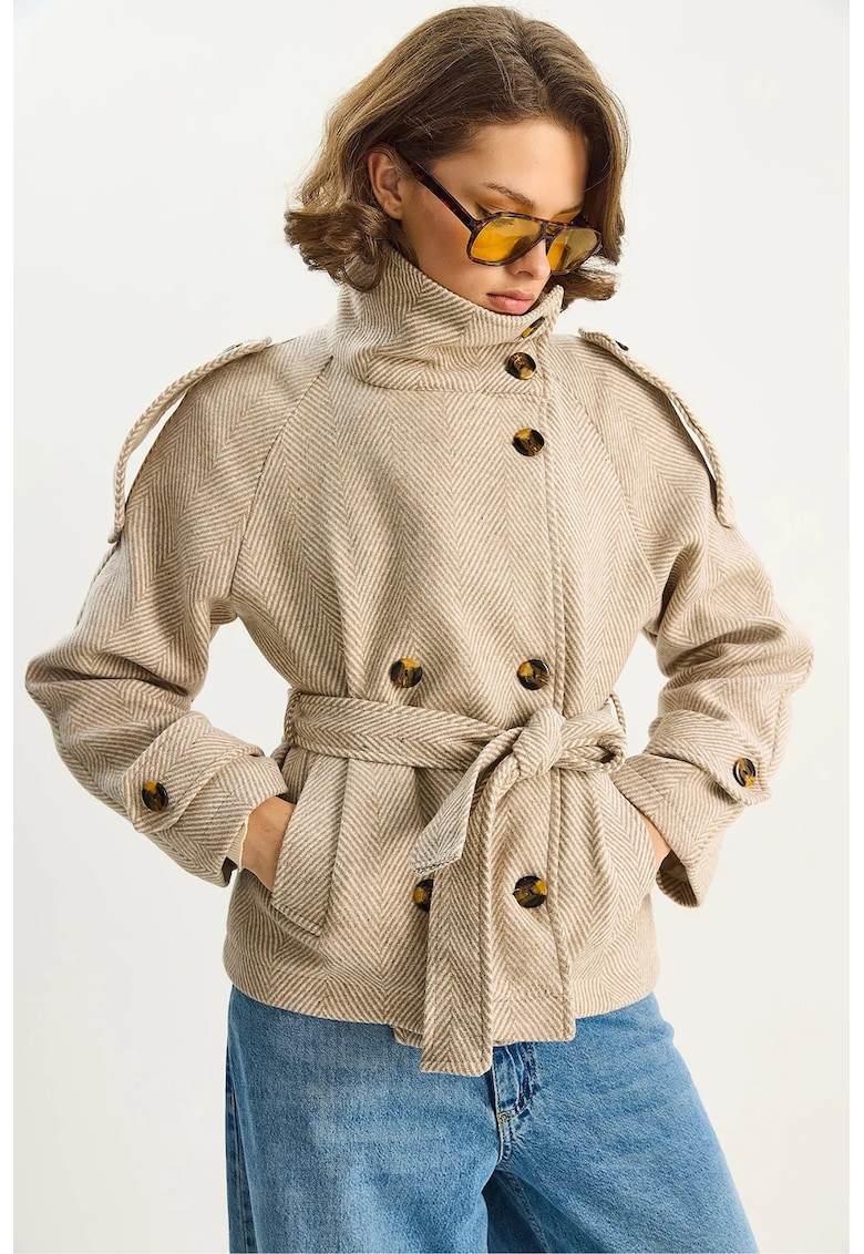 Palton dama jacheta relaxata - bej - textil