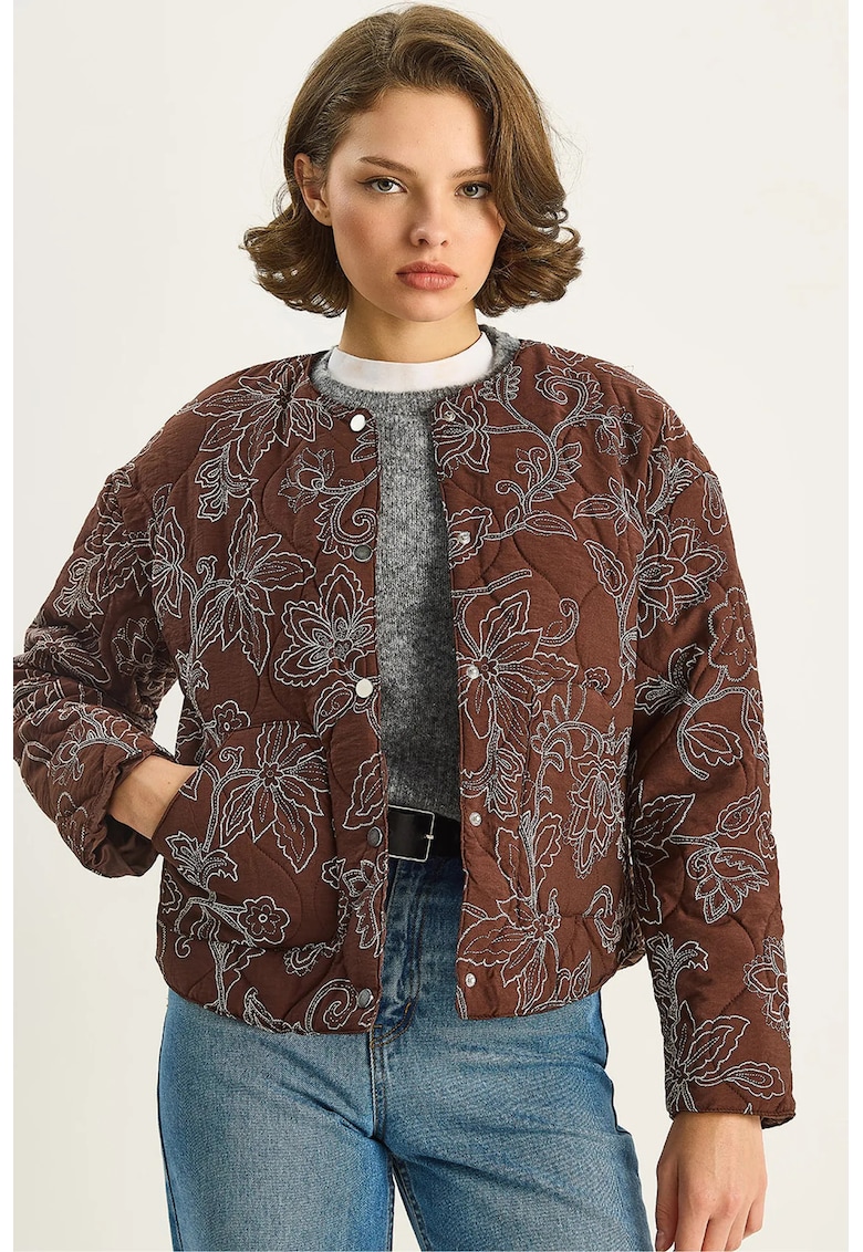 Jacheta bomber scurta matlasata - HiCCUP - model - maro - textil