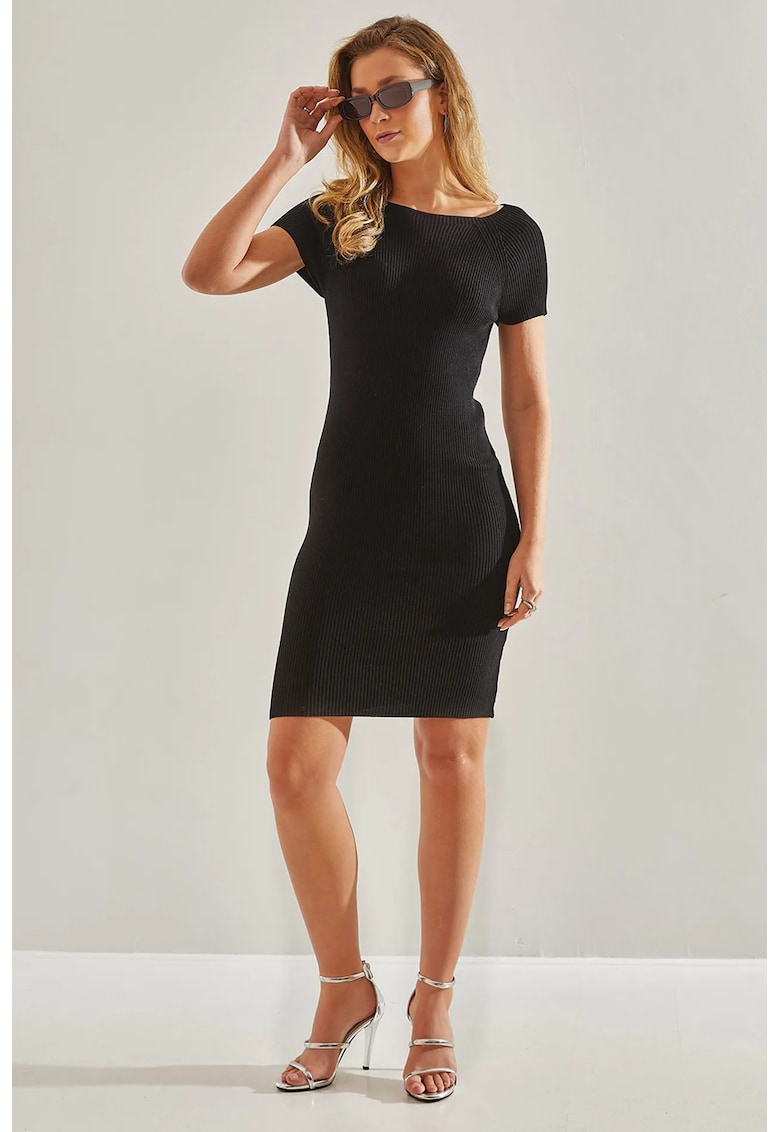 Midi - Femei - LUCCI Slim Fit Crew Neck Midi Dress - Negru -