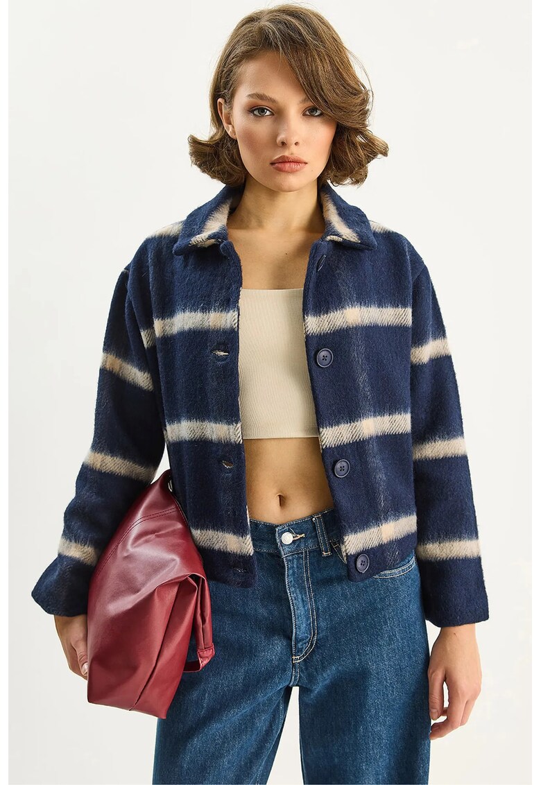 Palton dama HiCCUP - jacheta texturata - albastru - textil