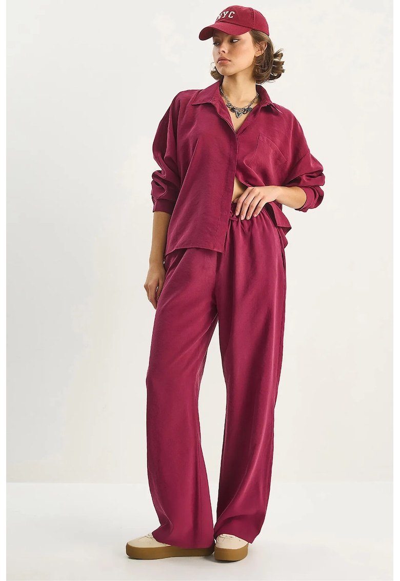 Coord din doua piese - Femei - LUCCI kamiza-pantaloni duj kotora Co Ord Set - Rosu Burgund -