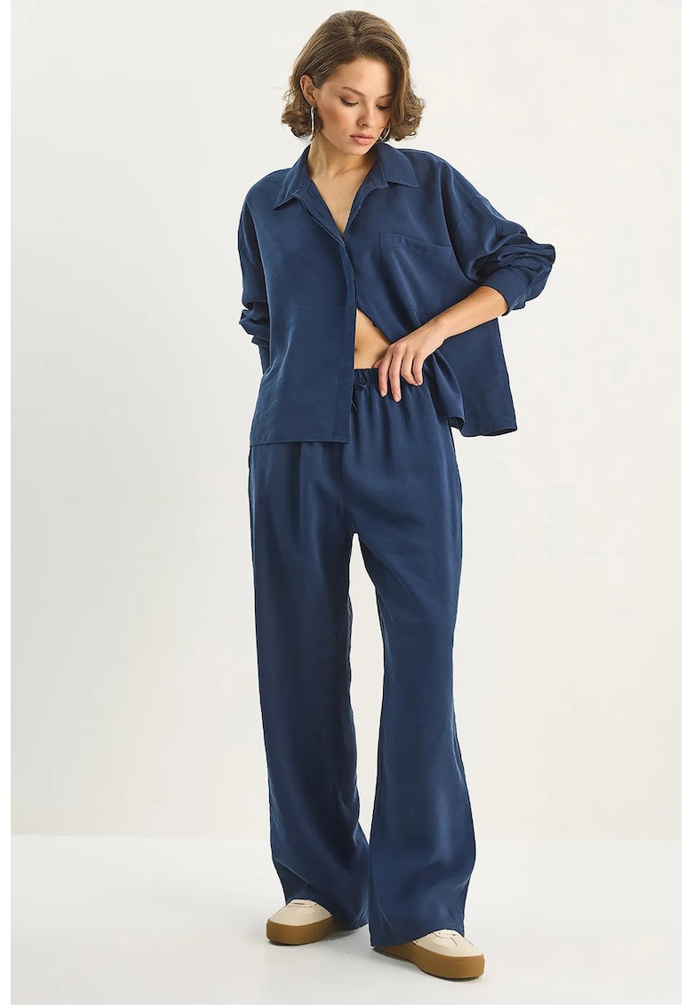 Coord din doua piese - Femei - LUCCI kamiza-pantaloni duj kotora Co Ord Set - Albastru marin -