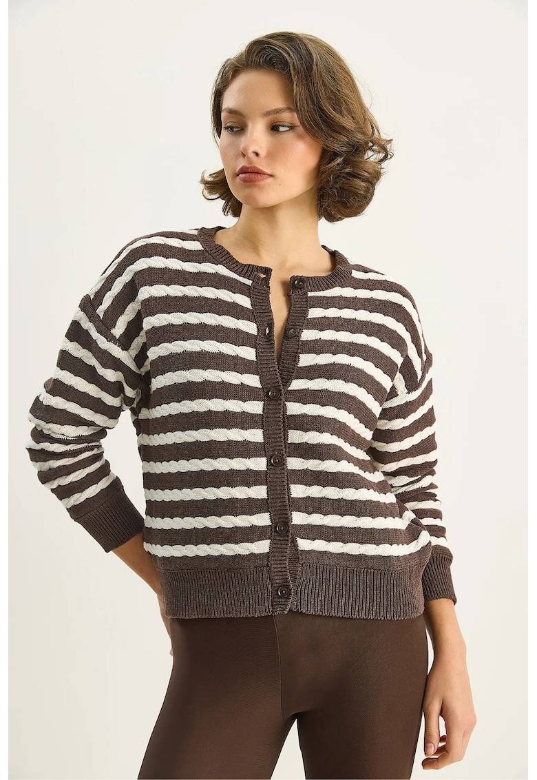 Cardigane - Femei - LUCCI Hair Braid Knitwear Cardigan with Button Closure - Maro -