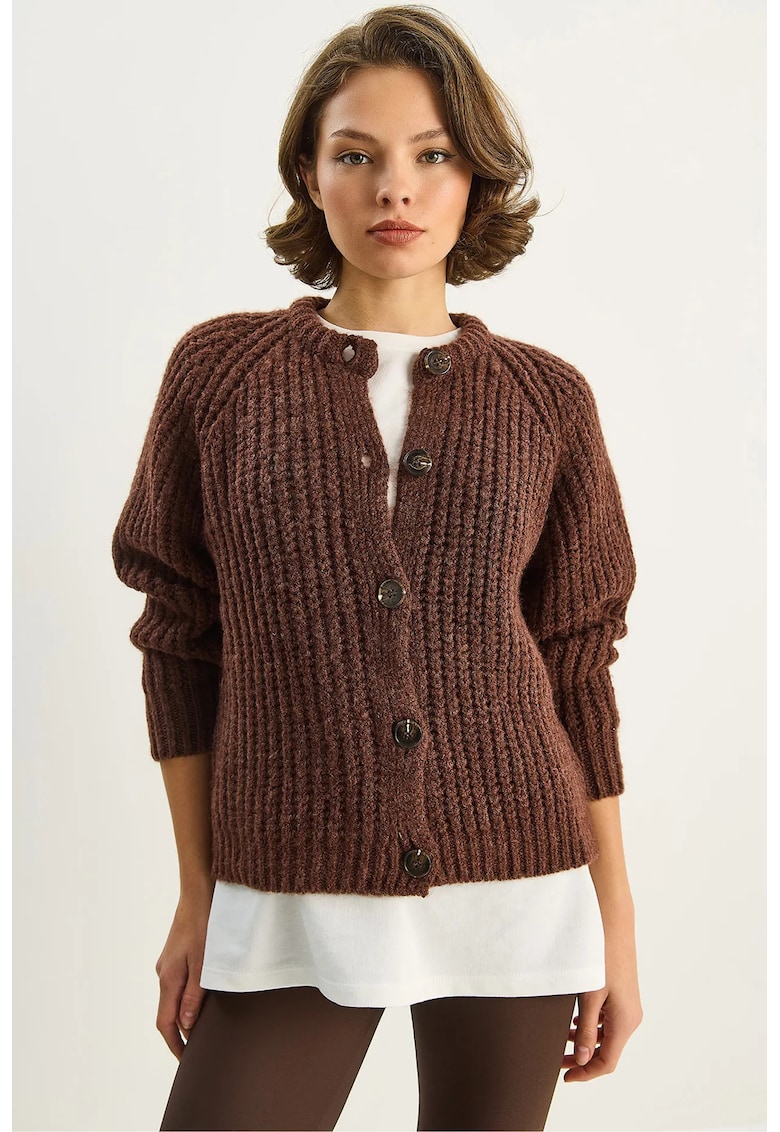 Cardigane - Femei - LUCCI Knit Cardigan e Butonenca - Mocha Brown -