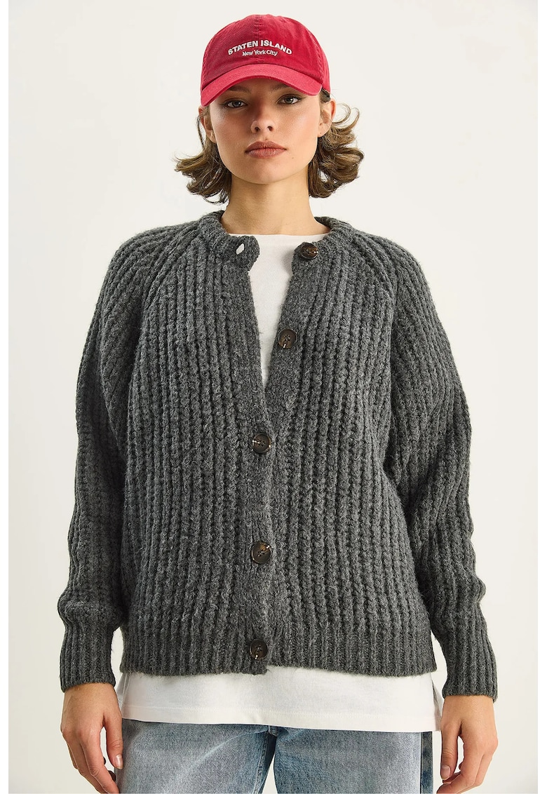 Cardigane - Femei - LUCCI Knit Cardigan e Butonenca - Gri carbune -