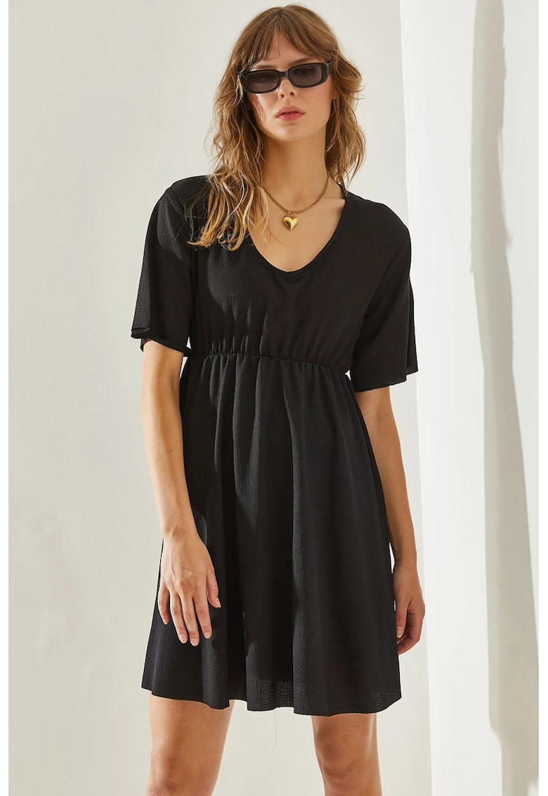 Rochie mini HiCCUP - decolteu in V - negru - jerseu