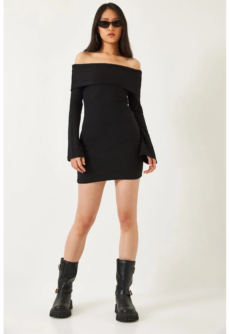 Rochie mini HiCCUP - umeri goi - croiala slim fit - negru - jerseu